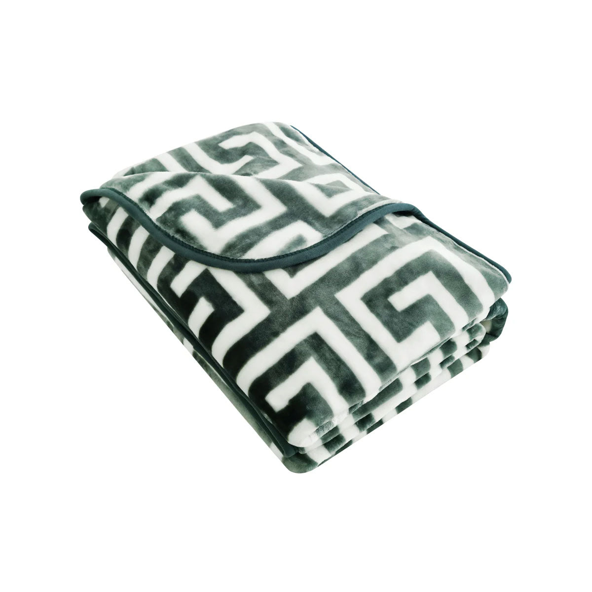 Bloomington 800GSM Greek Key Green Winter Premium Quality 1 Ply Mink Blanket King V442-IDC-BLANKET-800GSMGREEKKEY-GREEN-KI