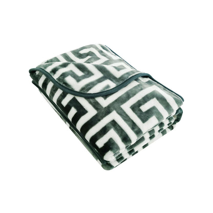 Bloomington 800GSM Greek Key Green Winter Premium Quality 1 Ply Mink Blanket King V442-IDC-BLANKET-800GSMGREEKKEY-GREEN-KI