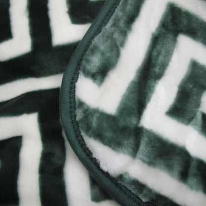 Bloomington 800GSM Greek Key Green Winter Premium Quality 1 Ply Mink Blanket Queen V442-IDC-BLANKET-800GSMGREEKKEY-GREEN-QS