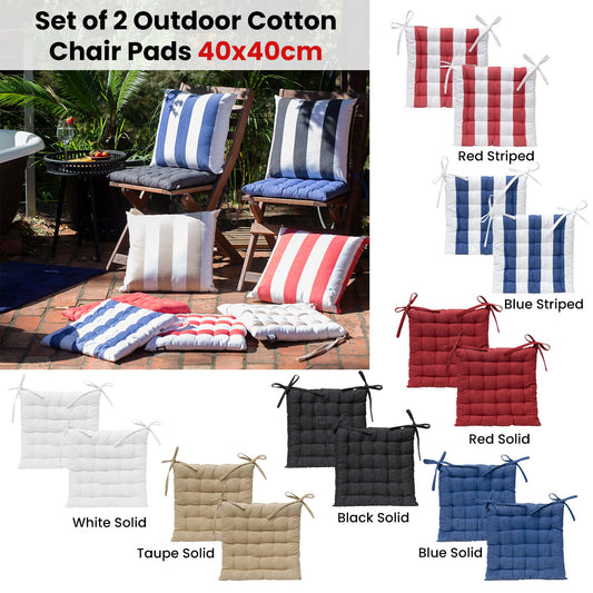 J Elliot Home Set of 2 Outdoor 100% Cotton Chair Pads 40 x 40 cm Solid Blue V442-IDC-CHAIRPAD-SETOF2COTTONSOLID-BLUE-SQ