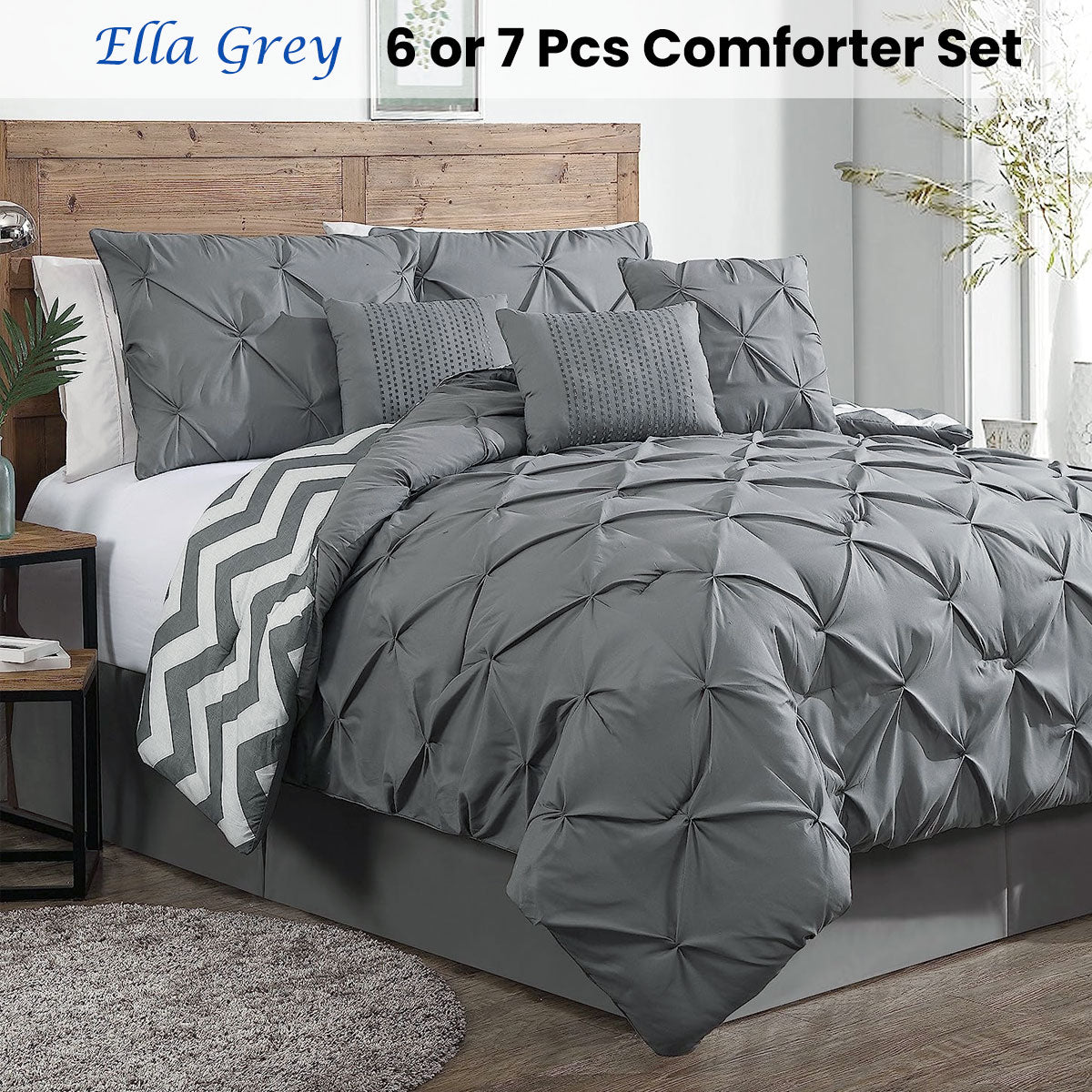 J Elliot Home 6 Pcs Ella Grey Comforter Set Single V442-IDC-COMFORTER-6PCELLA-GREY-SB