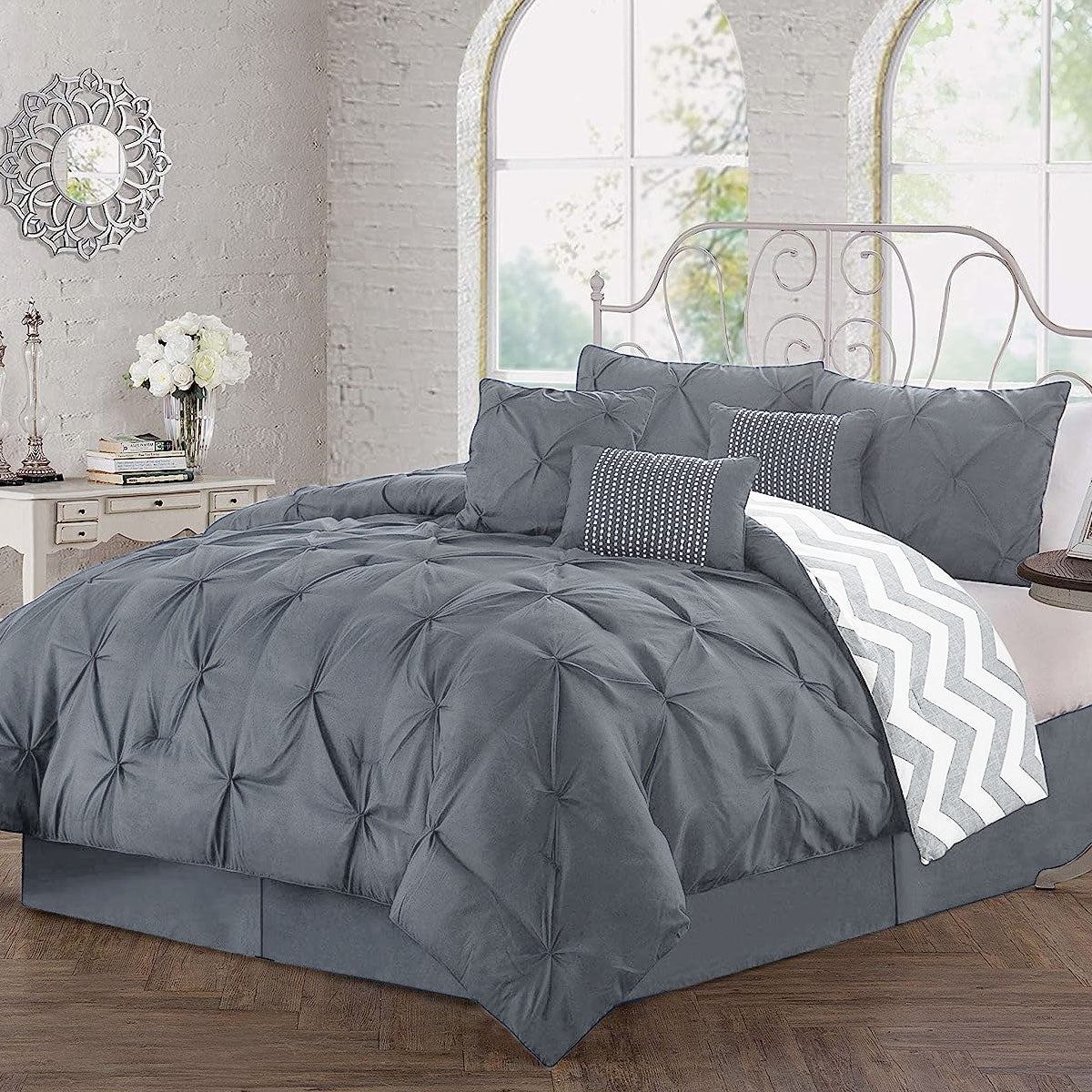 J Elliot Home 6 Pcs Ella Grey Comforter Set Single V442-IDC-COMFORTER-6PCELLA-GREY-SB