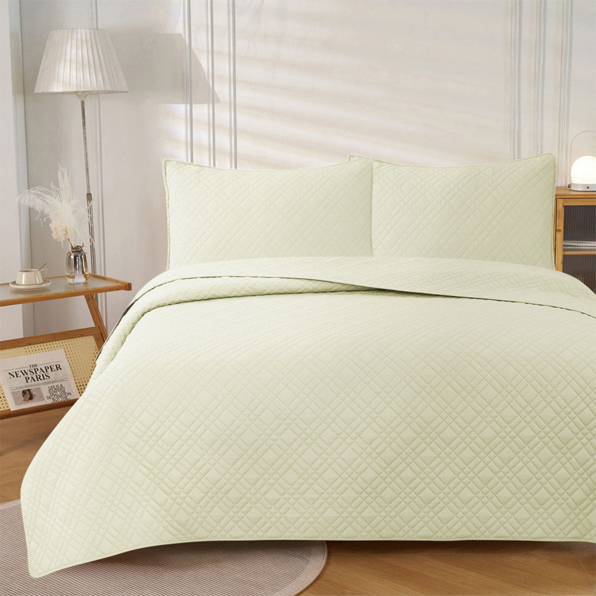 Jane Barrington Morris Light Cream Ultrasonic Embossed Lightly Quilted Reversible Coverlet Set King V442-IDC-COVERLETS-MORRIS-LIGHTCREAM-KI