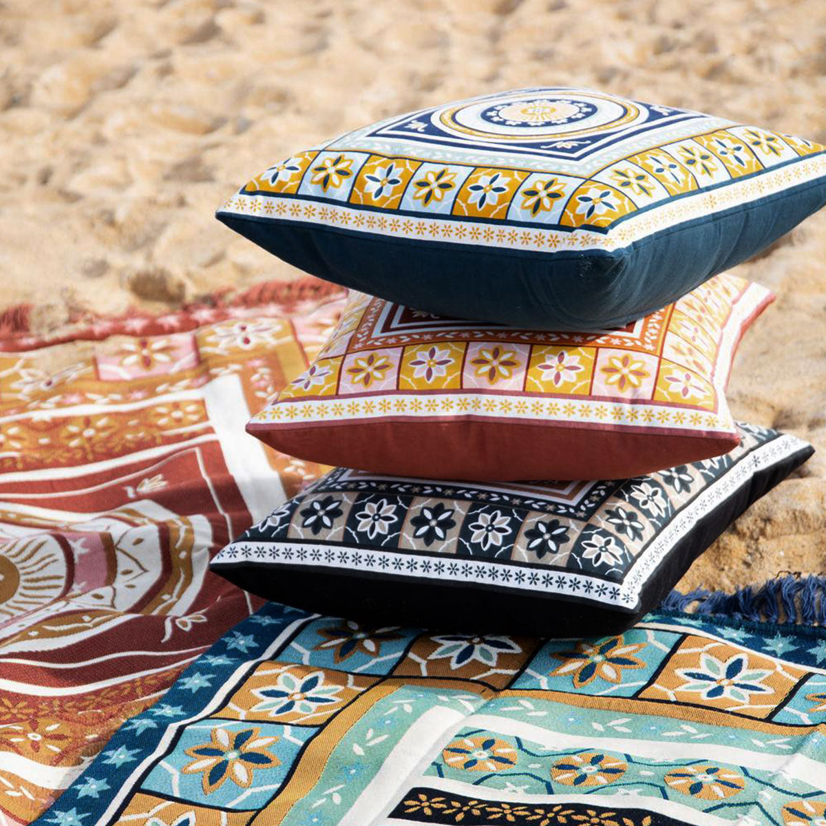 J Elliot Home Kasbah Luxury Filled Cushion 50 x 50cm Blue V442-IDC-CUSHION-KASBAH-BLUE-SQ