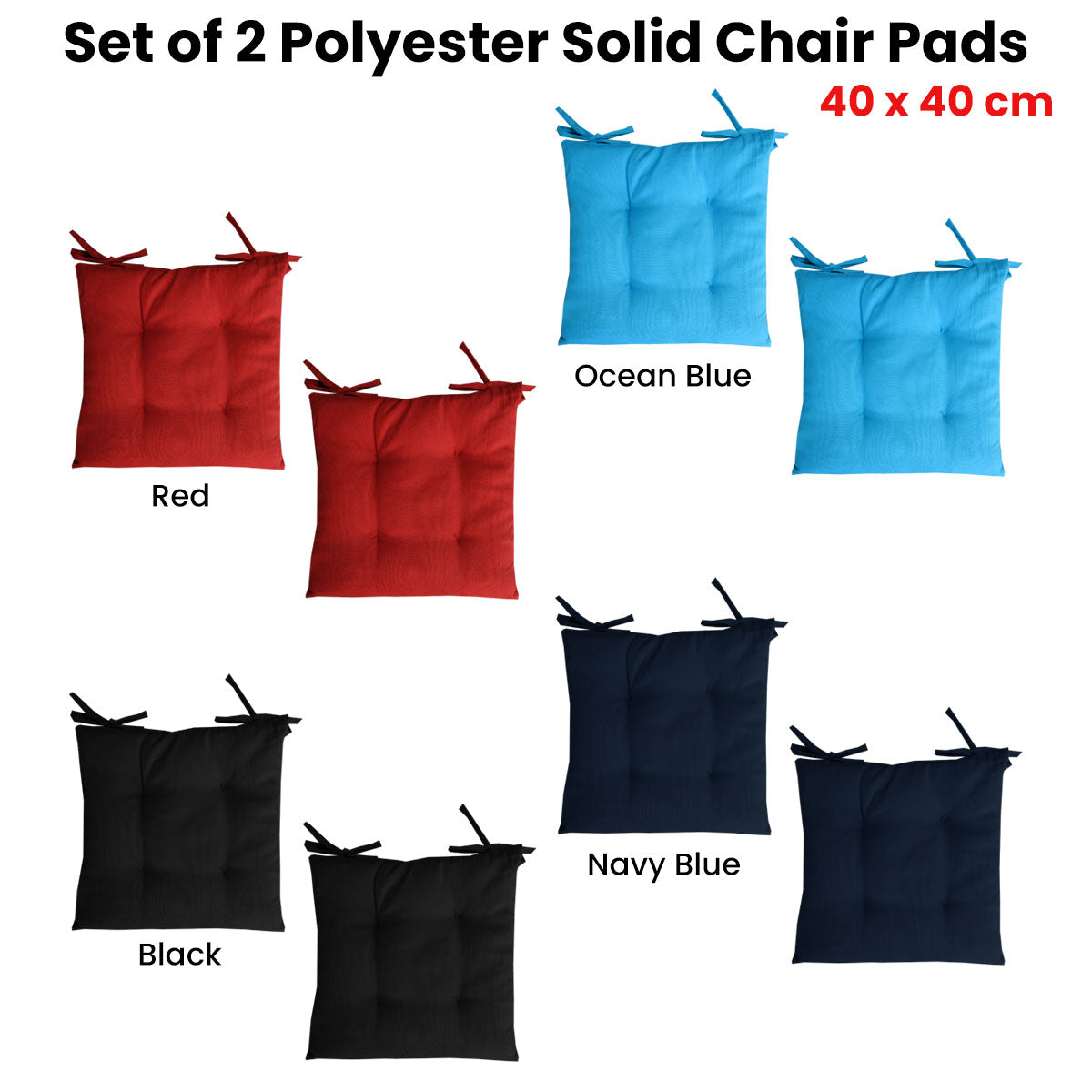 Set of 2 Outdoor Polyester Solid Chair Pads 40 x 40cm Ocean Blue V442-IDC-CUSHION-POLYCHAIRPAD-OCEANBLUE-SQ