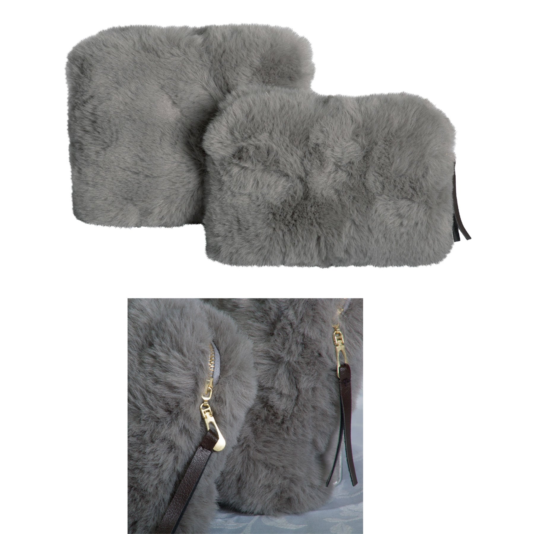J.Elliot Home Demi Set of 2 Cosmetic Pouches Silver Grey V442-IDC-MISC-DEMISETOF2-SILVERGREY-RE