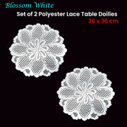 Blossom White Set of 2 Polyester Lace Table Doilies 36 cm Diameter V442-IDC-MISC-SETOF2BLOSSOMDOILIES-WHITE-RD