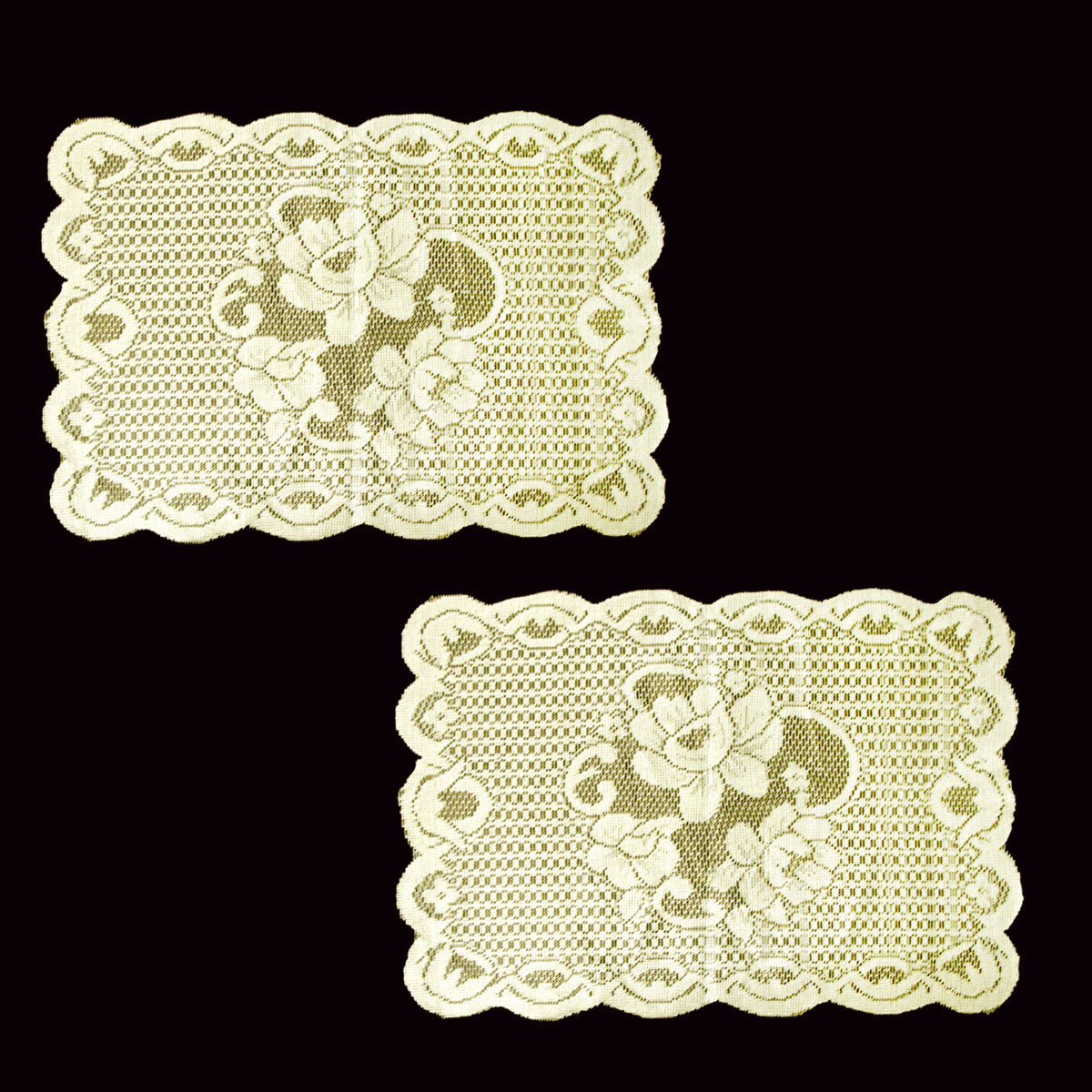 Floral Cream Set of 2 Polyester Lace Table Doilies 30 x 45 cm V442-IDC-MISC-SETOF2FLORALDOILIES-CREAM-RE