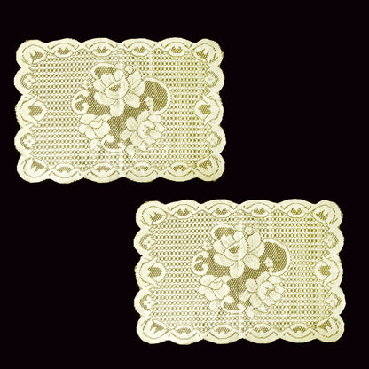 Floral Cream Set of 2 Polyester Lace Table Doilies 30 x 45 cm V442-IDC-MISC-SETOF2FLORALDOILIES-CREAM-RE