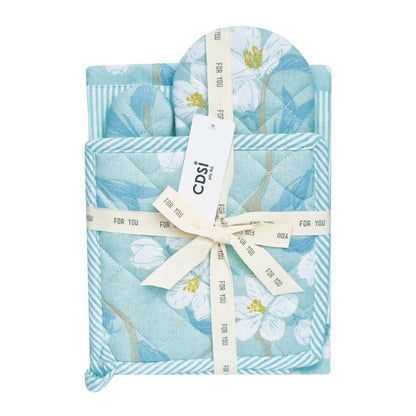Set of 3 Renee Cotton Cover Kitchen Textile Sky Blue V442-IDC-MISC-SETOF3RENEEKITCHEN-BLUE-SH