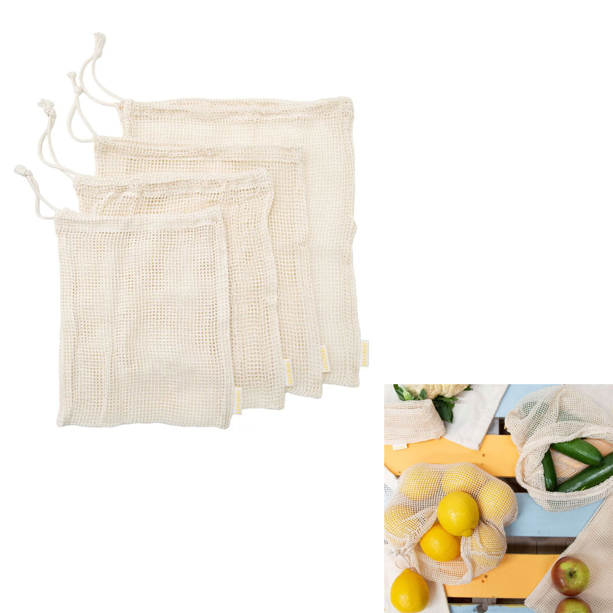 J Elliot Home Lemonade Karma Set of 4 Cotton Eco-Friendly Natural Mesh Storage Bag Set V442-IDC-MISC-SETOF4MESHBAGSET-NATURAL-RE