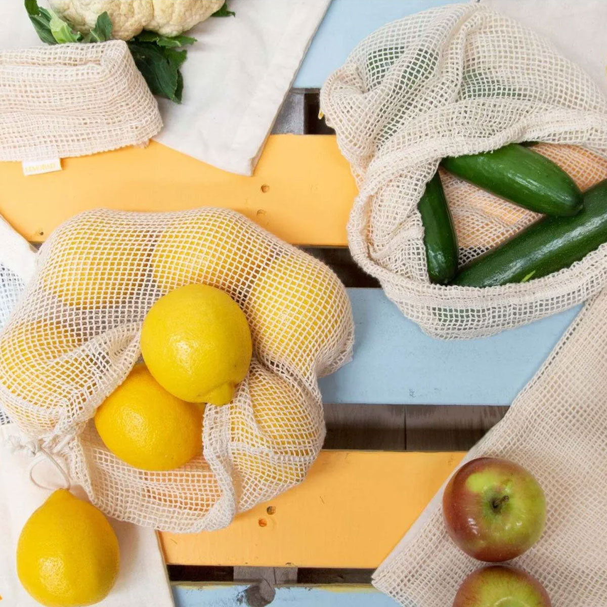 J Elliot Home Lemonade Karma Set of 4 Cotton Eco-Friendly Natural Mesh Storage Bag Set V442-IDC-MISC-SETOF4MESHBAGSET-NATURAL-RE