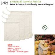 J Elliot Home Lemonade Karma Set of 4 Cotton Eco-Friendly Natural Muslin Storage Bag Set V442-IDC-MISC-SETOF4MUSLINBAGSET-NATURAL-RE