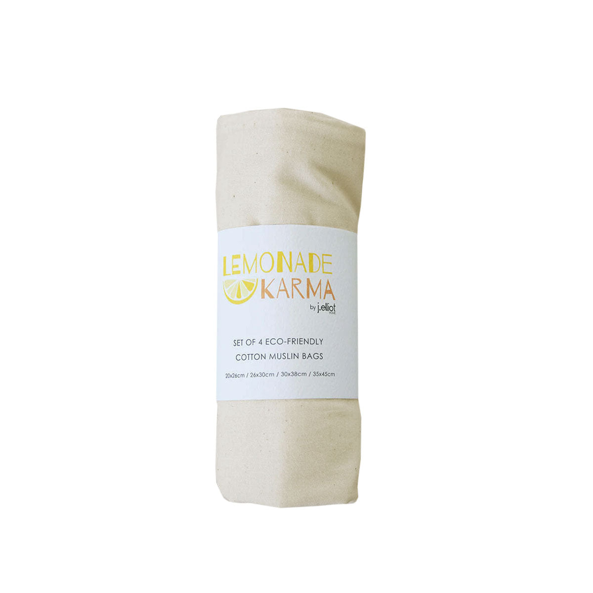 J Elliot Home Lemonade Karma Set of 4 Cotton Eco-Friendly Natural Muslin Storage Bag Set V442-IDC-MISC-SETOF4MUSLINBAGSET-NATURAL-RE