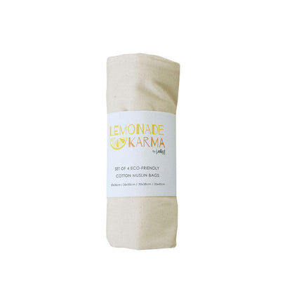 J Elliot Home Lemonade Karma Set of 4 Cotton Eco-Friendly Natural Muslin Storage Bag Set V442-IDC-MISC-SETOF4MUSLINBAGSET-NATURAL-RE