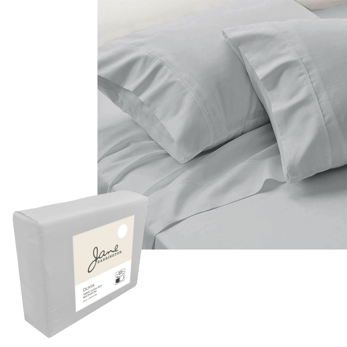 Jane Barrington 1200TC Olivia Cotton Rich Sheet Set 40cm Wall Cloud Queen V442-IDC-SHEETS-OLIVIA1200TC-CLOUD-QS