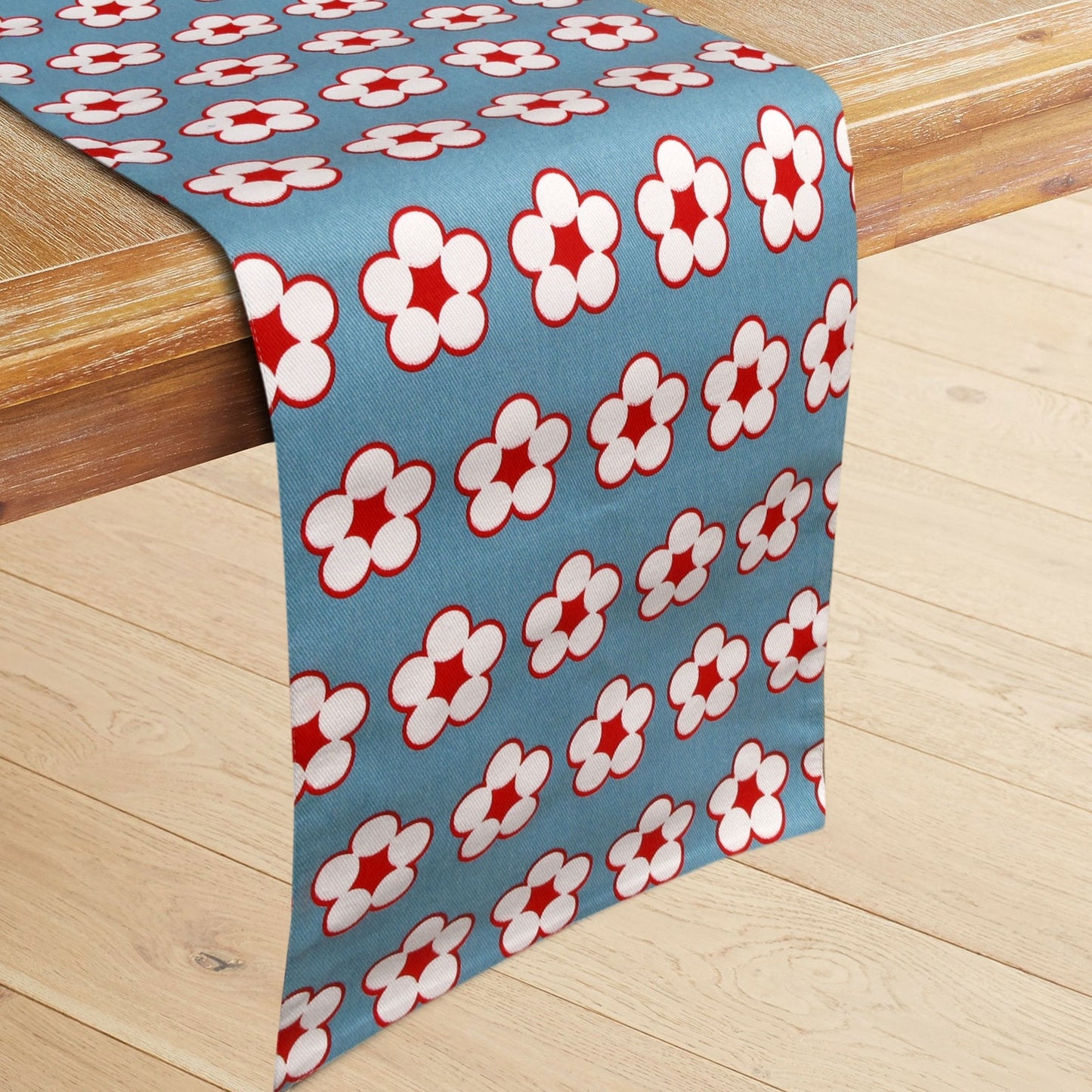 IDC Homewares 100% Cotton Printed Table Runner Cotton Bud Blue V442-IDC-TABLER-COTTONBUD-BLUE-RE