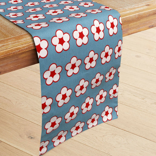 IDC Homewares 100% Cotton Printed Table Runner Cotton Bud Blue V442-IDC-TABLER-COTTONBUD-BLUE-RE