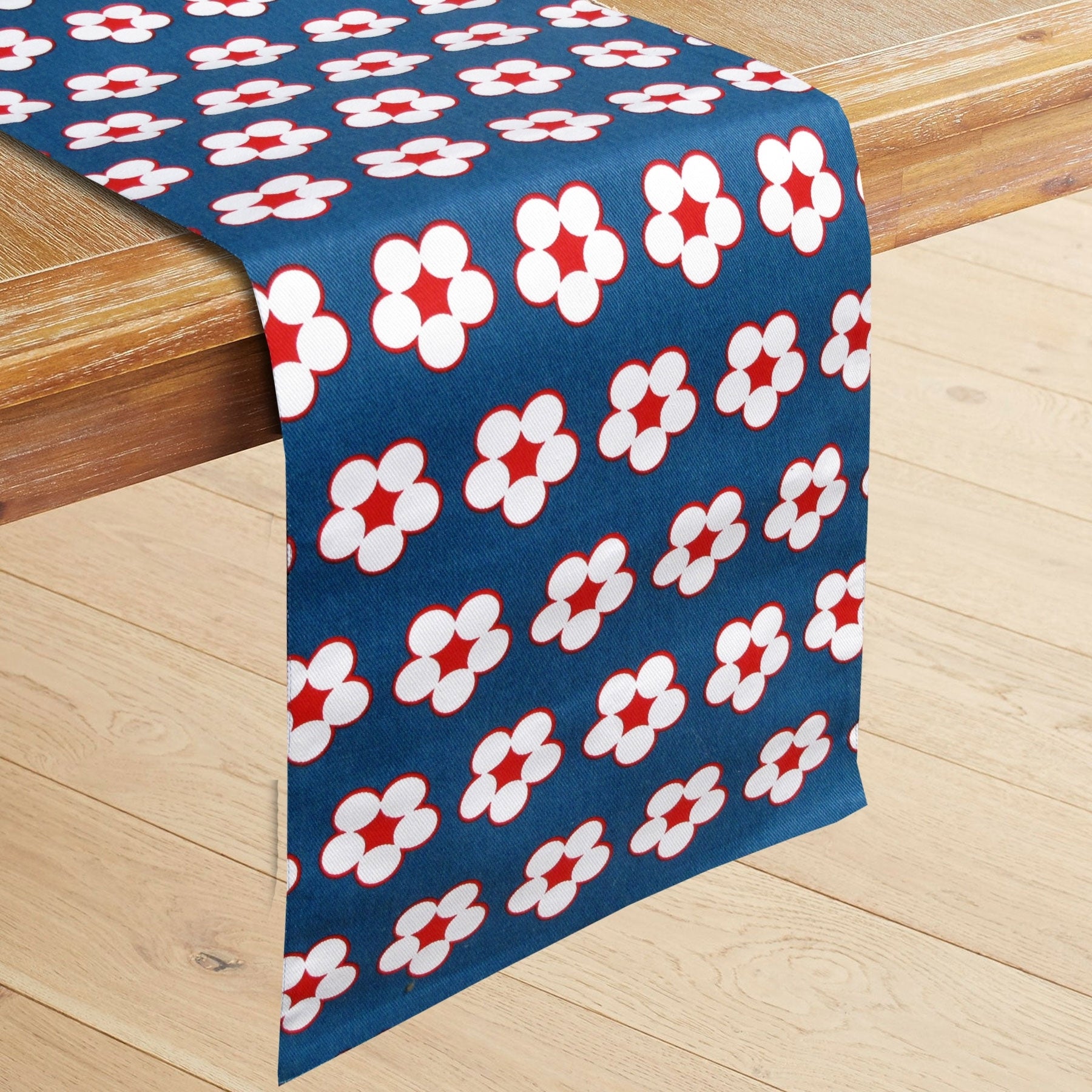 IDC Homewares 100% Cotton Printed Table Runner Cotton Bud Navy V442-IDC-TABLER-COTTONBUD-NAVY-RE