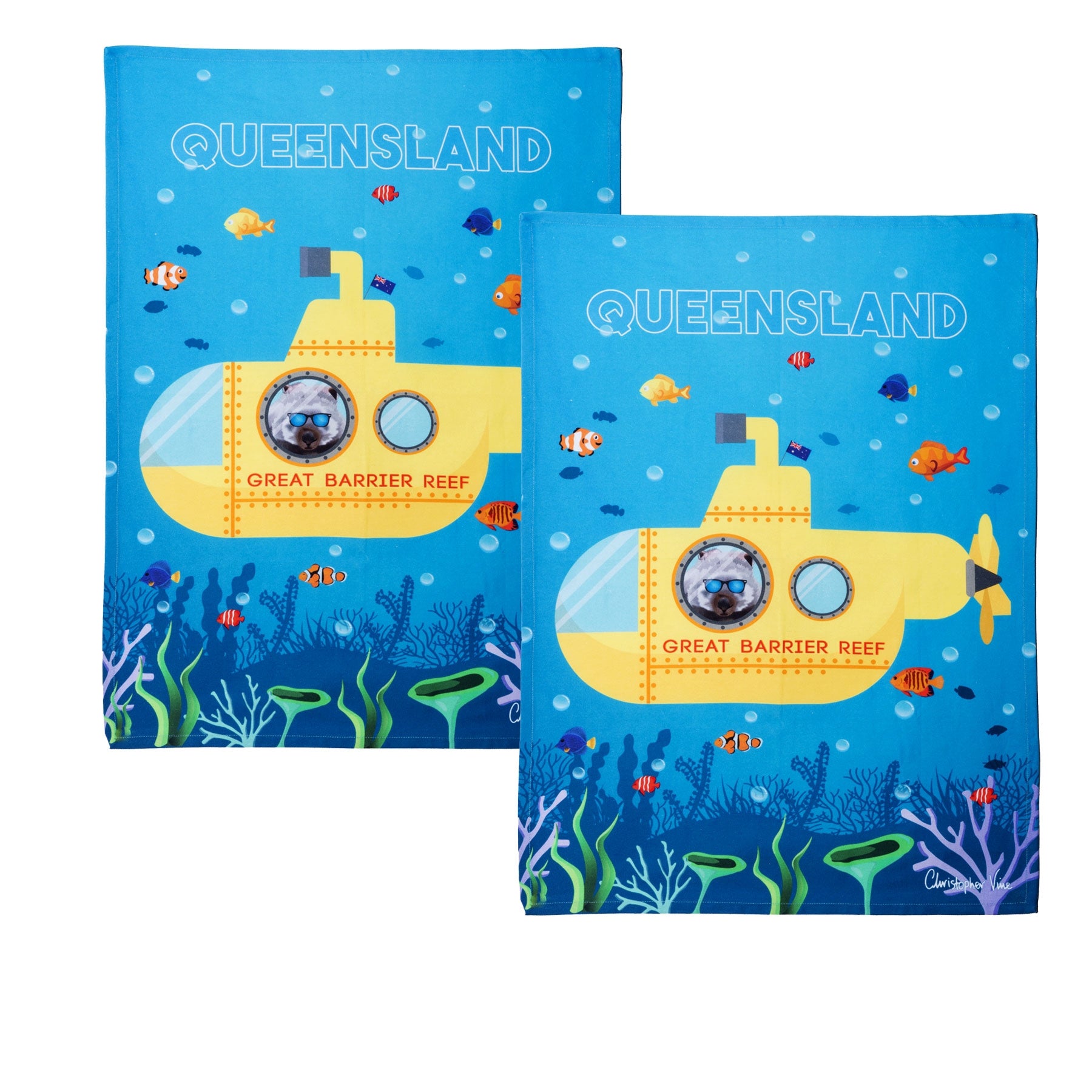 IDC Homewares Set of 2 Christopher Vine Design Tea Towels Great Barrier Reef V442-IDC-TEAT-GREATBARRIERREEF-MULTI-RE