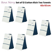 Set of 12 Rosa Navy Cotton Rich Terry Tea Towels V442-IDC-TEAT-ROSASETOF12-NAVY-RE