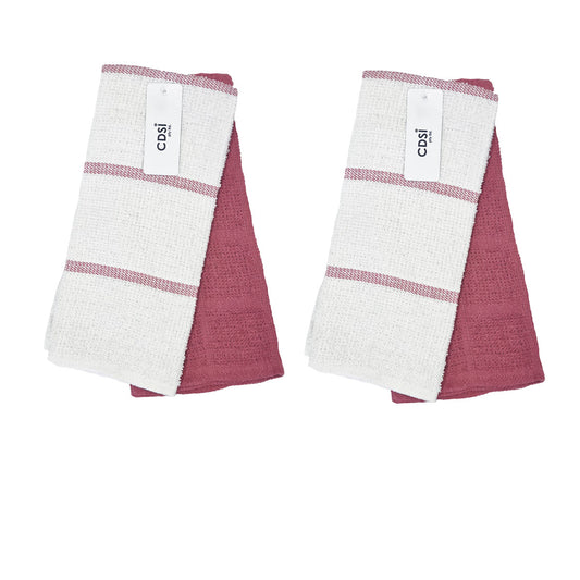 Set of 4 Rosa Cotton Rich Terry Tea Towels 42 x 62cm Cherry V442-IDC-TEAT-ROSASETOF4-CHERRY-RE