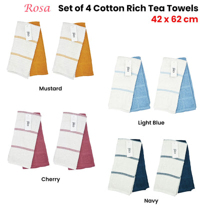 Set of 4 Rosa Cotton Rich Terry Tea Towels 42 x 62cm Light Blue V442-IDC-TEAT-ROSASETOF4-LIGHTBLUE-RE