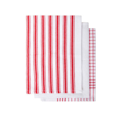 IDC Homewares Set of 3 Gardenia Cotton Tea Towels Red V442-IDC-TEAT-SETOF3GARDENIA-RED-RE