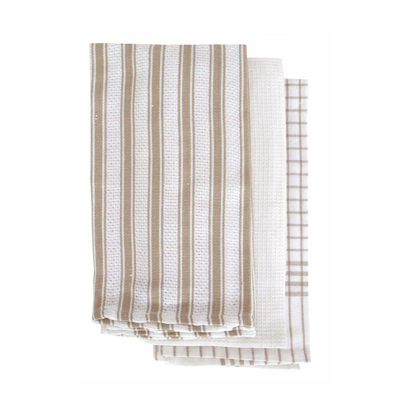 IDC Homewares Set of 3 Gardenia Cotton Tea Towels Taupe V442-IDC-TEAT-SETOF3GARDENIA-TAUPE-RE