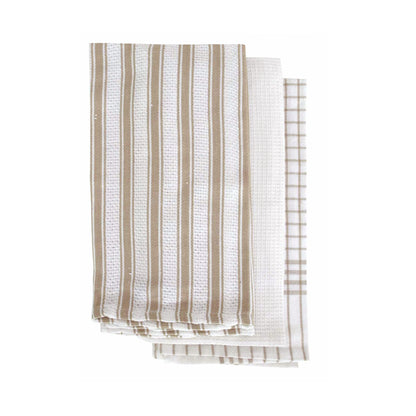 IDC Homewares Set of 3 Gardenia Cotton Tea Towels Taupe V442-IDC-TEAT-SETOF3GARDENIA-TAUPE-RE