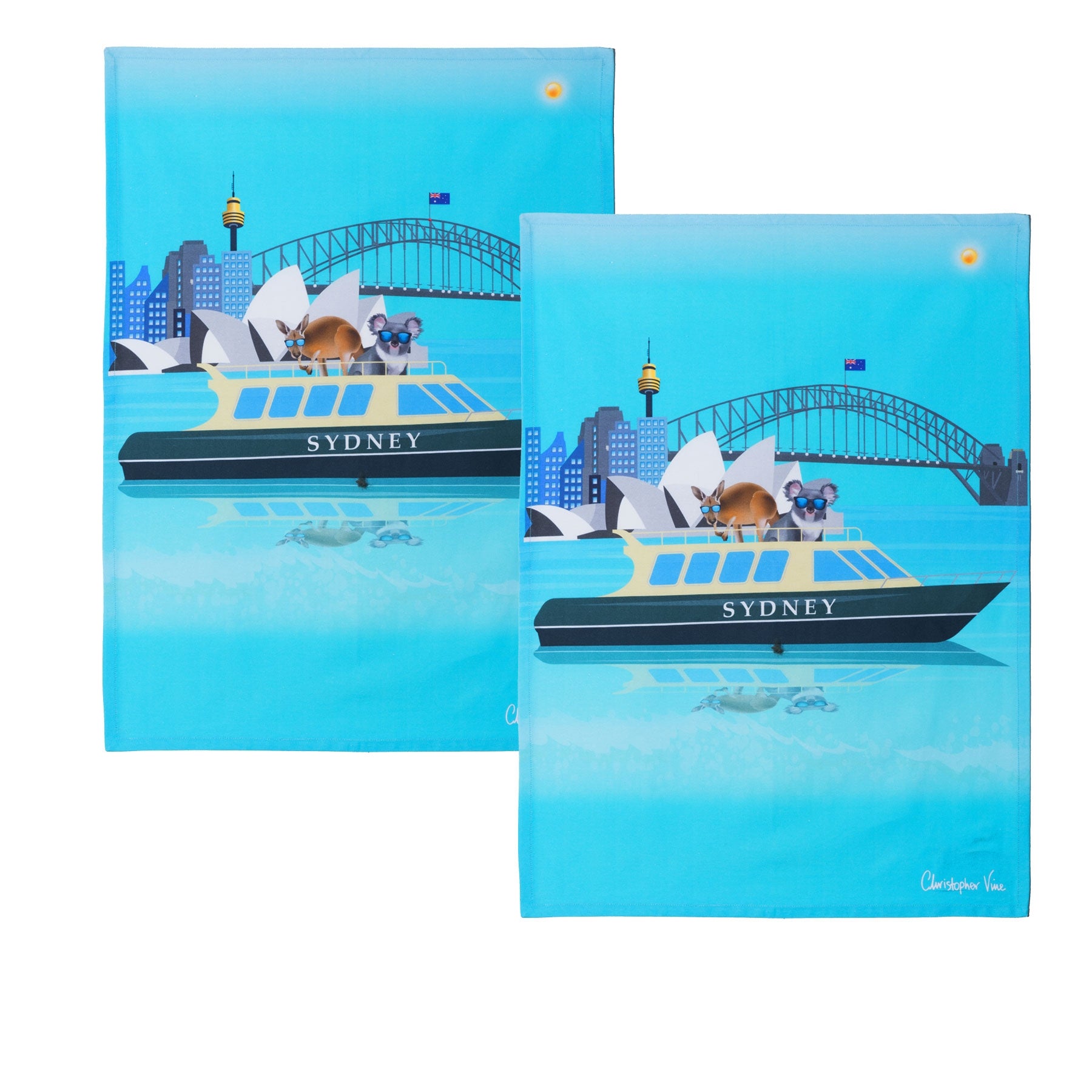 IDC Homewares Set of 2 Christopher Vine Design Tea Towels Sydney Harbour V442-IDC-TEAT-SYDNEYHARBOUR-MULTI-RE