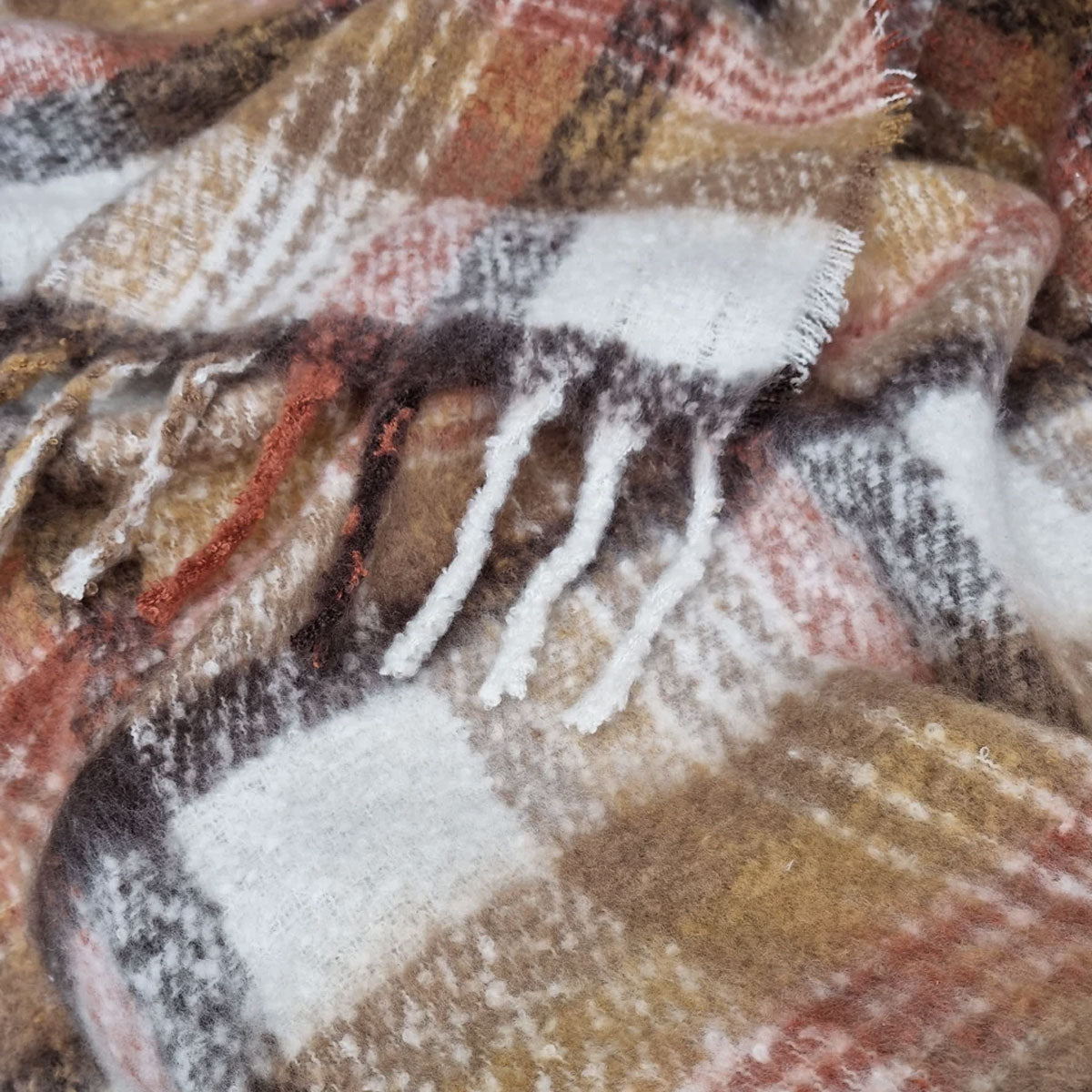 J Elliot Home Aiden Sand Multi Faux Mohair Throw Rug with Fringe 130 x 160cm V442-IDC-THROW-AIDEN-SAND-RE