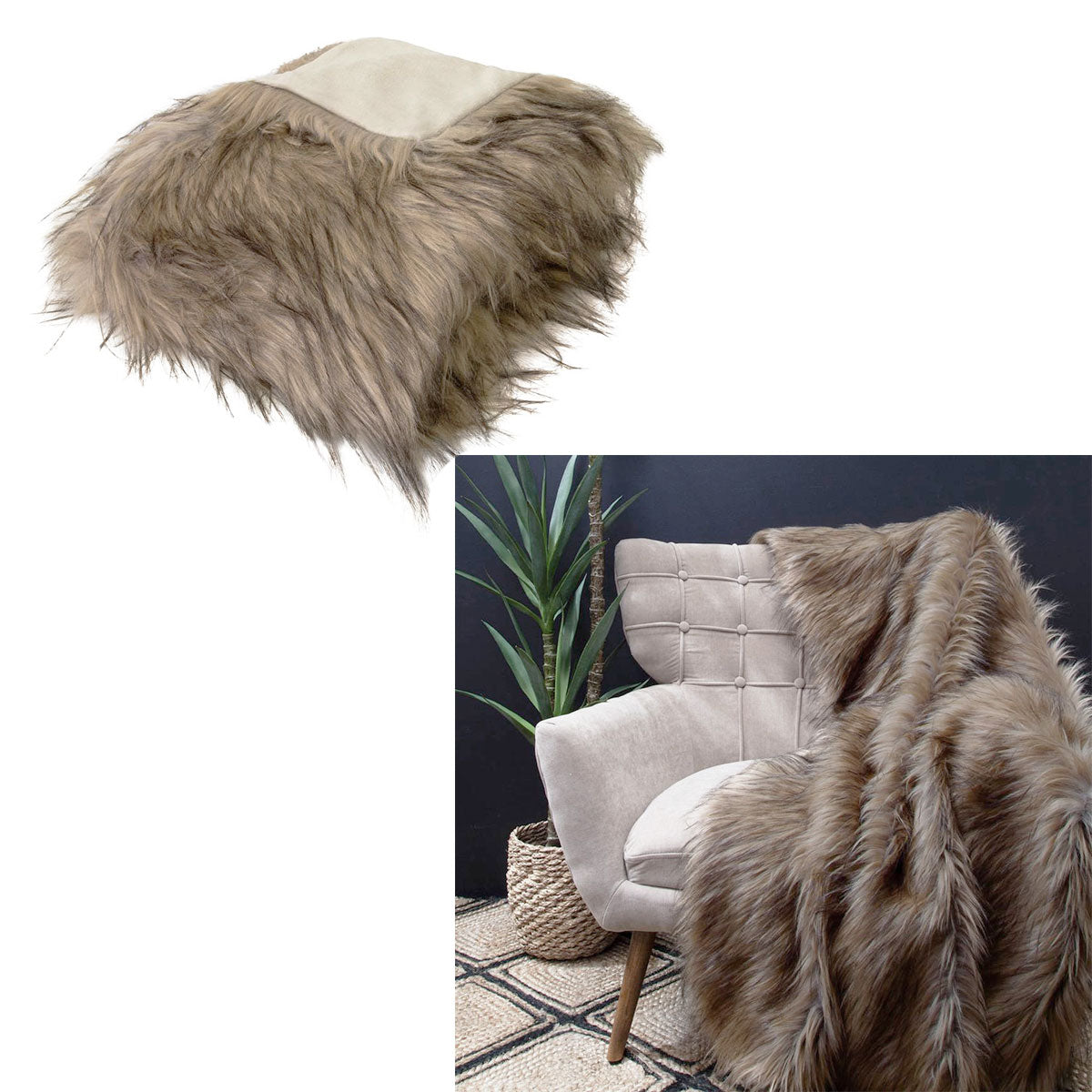 J Elliot Home Elk Luxury Faux Fur Throw 130 x 160cm V442-IDC-THROW-ELK-TAUPE-RE