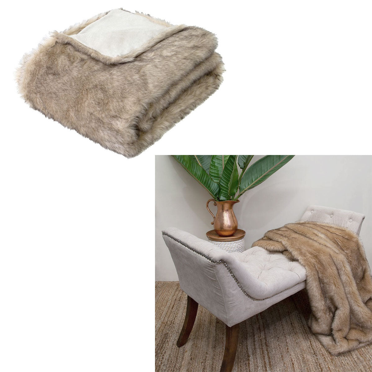 J Elliot Home Brown Fox Luxury Faux Fur Throw 130 x 160cm V442-IDC-THROW-FOX-BROWN-RE
