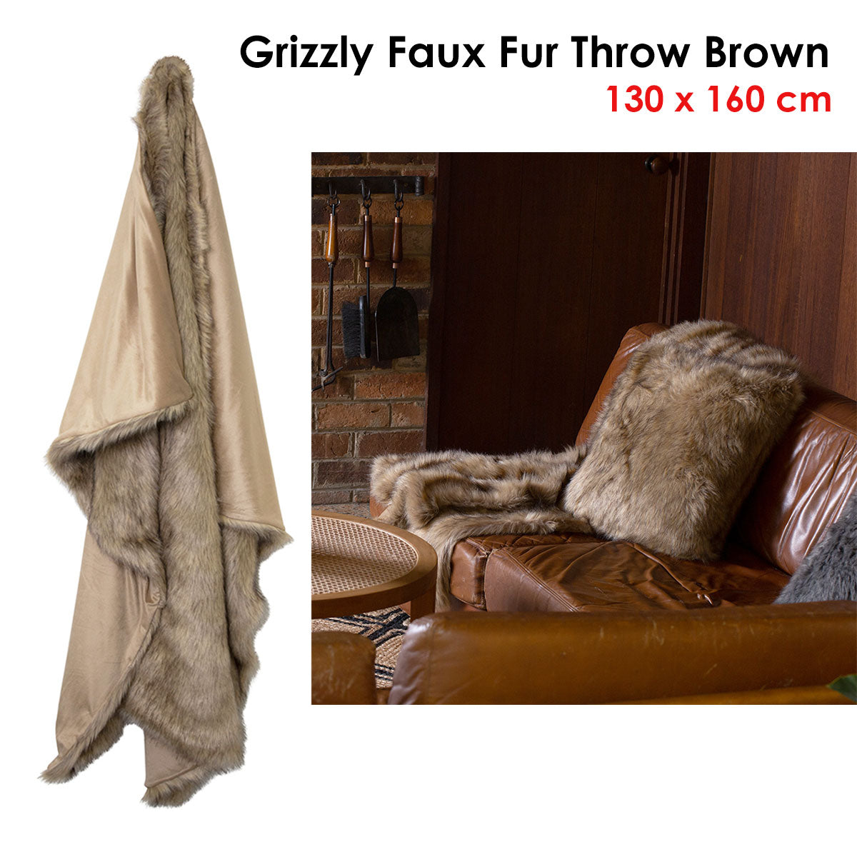 J.Elliot Home Grizzly Brown Faux Fur Throw V442-IDC-THROW-GRIZZLY-BROWN-RE