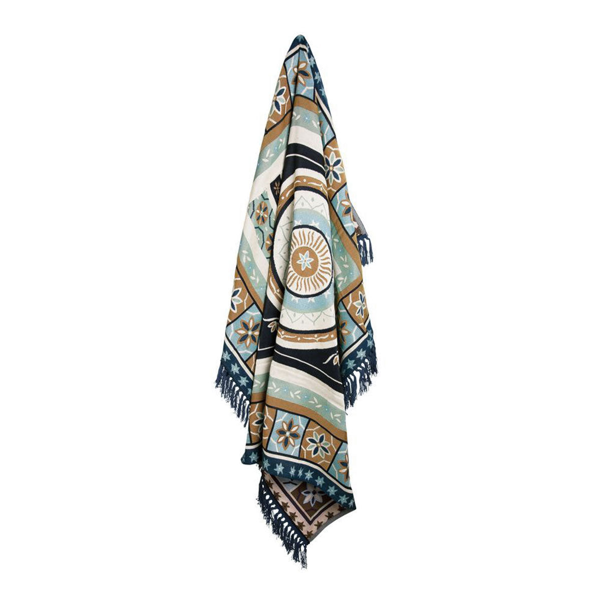 J Elliot Home Kasbah Luxury Fringe Throw 130 x 160cm Blue V442-IDC-THROW-KASBAH-BLUE-RE