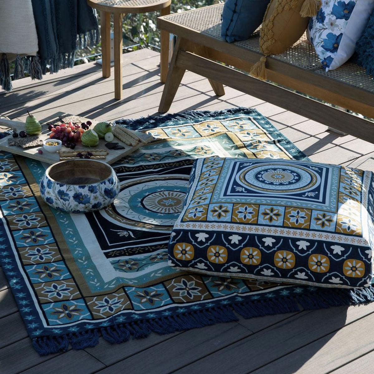 J Elliot Home Kasbah Luxury Fringe Throw 130 x 160cm Blue V442-IDC-THROW-KASBAH-BLUE-RE