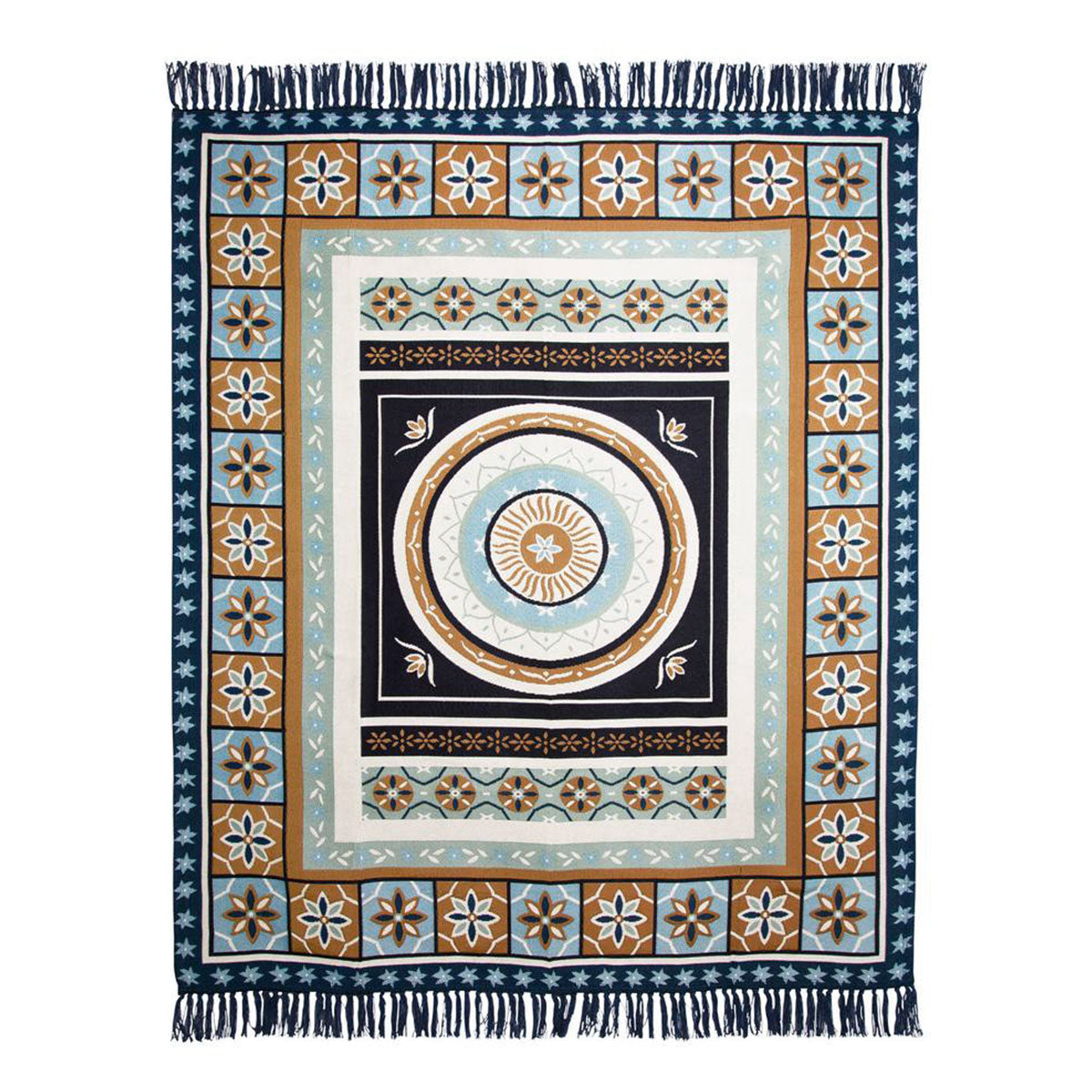 J Elliot Home Kasbah Luxury Fringe Throw 130 x 160cm Blue V442-IDC-THROW-KASBAH-BLUE-RE