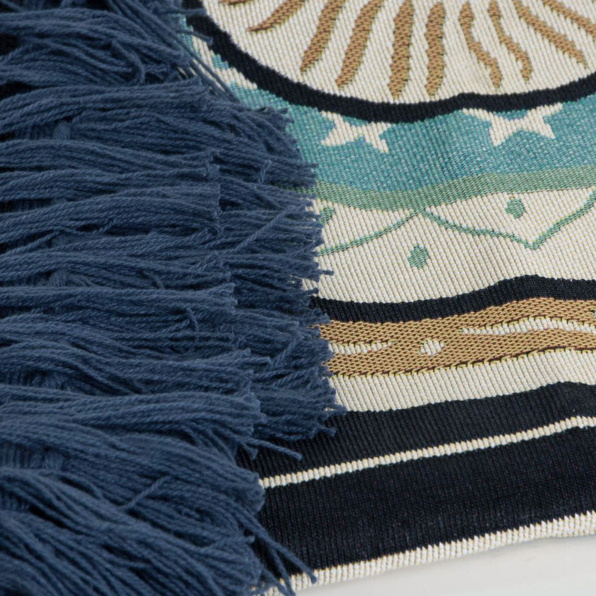 J Elliot Home Kasbah Luxury Fringe Throw 130 x 160cm Blue V442-IDC-THROW-KASBAH-BLUE-RE