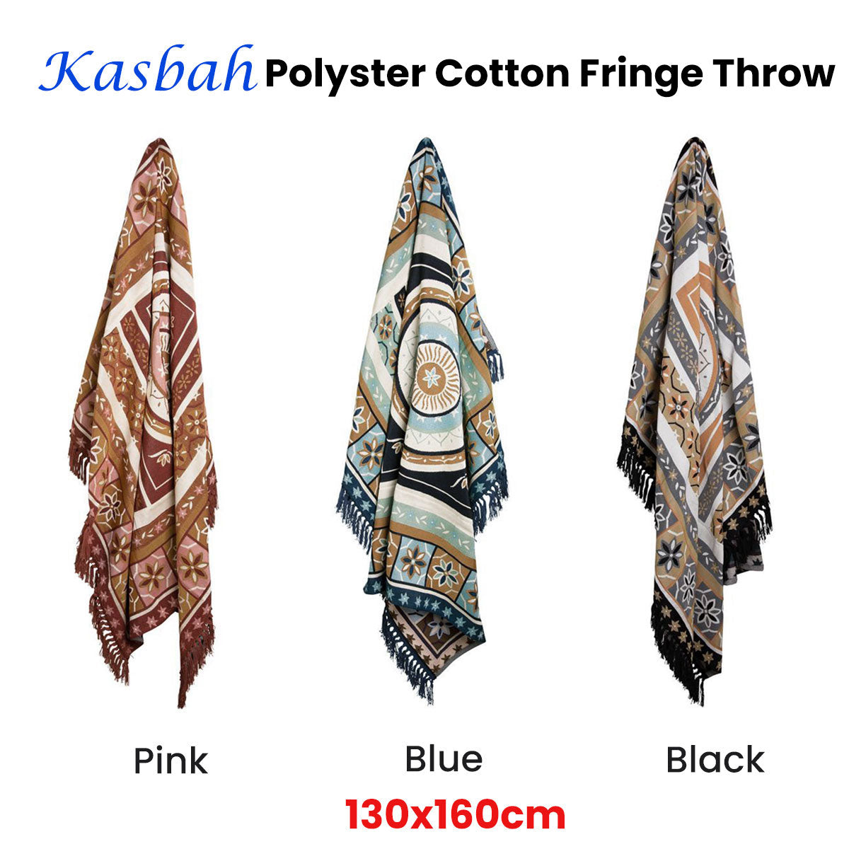 J Elliot Home Kasbah Luxury Fringe Throw 130 x 160cm Pink V442-IDC-THROW-KASBAH-PINK-RE