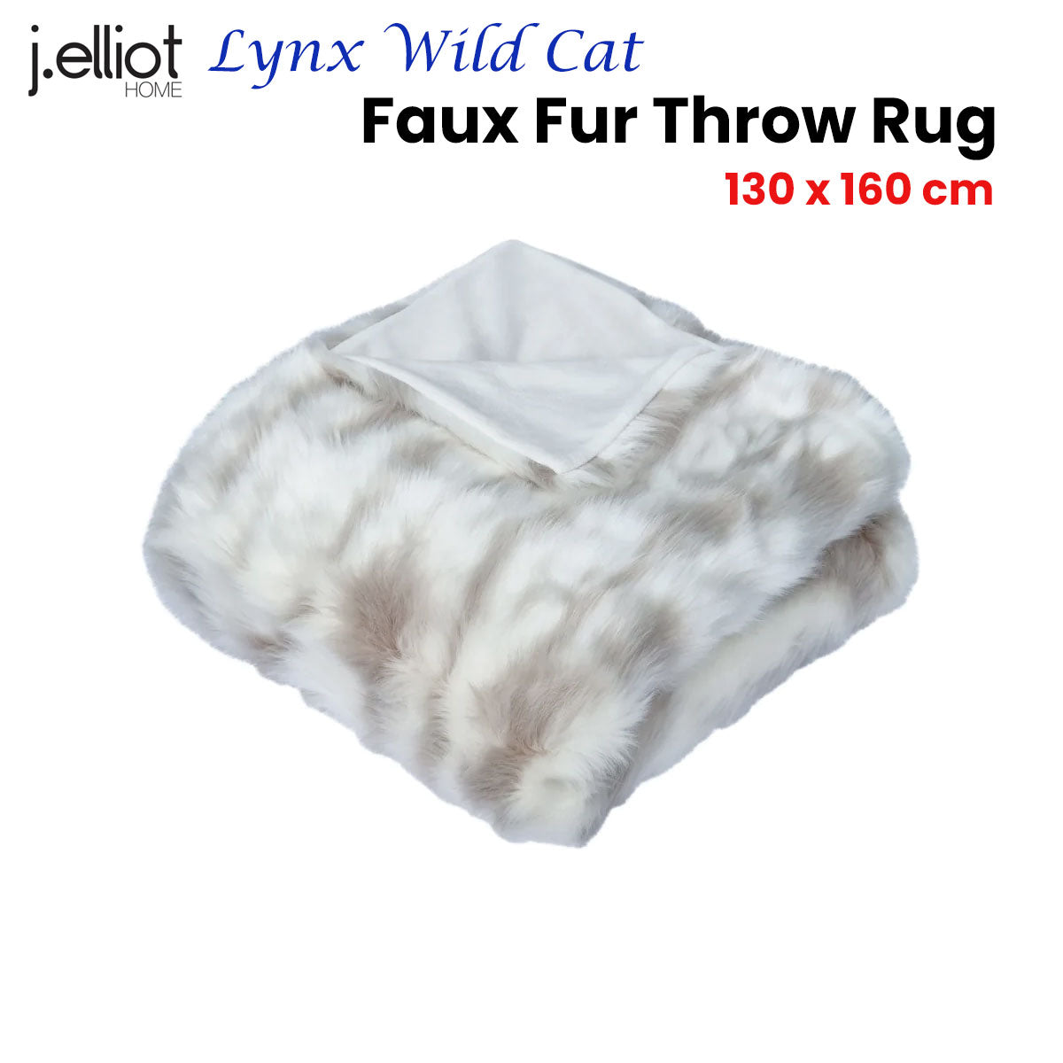 J Elliot Home Lynx Wild Cat Faux Fur Throw Rug 130 x 160cm V442-IDC-THROW-LYNX-IVORY-RE