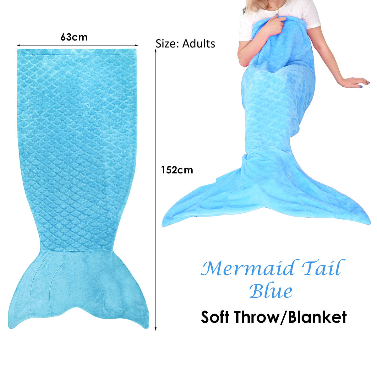 Mermaid Tail Blue Soft Blanket Throw V442-IDC-THROW-MERMAIDTAIL-BLUE-RE