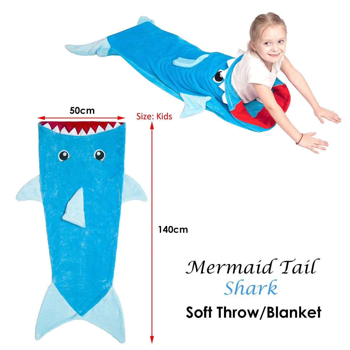 Mermaid Tail Shark Soft Blanket Throw V442-IDC-THROW-MERMAIDTAILSHARK-BLUE-RE