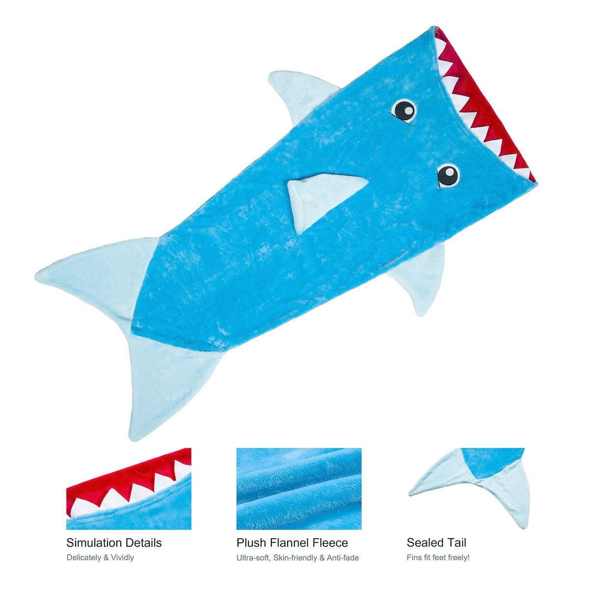 Mermaid Tail Shark Soft Blanket Throw V442-IDC-THROW-MERMAIDTAILSHARK-BLUE-RE
