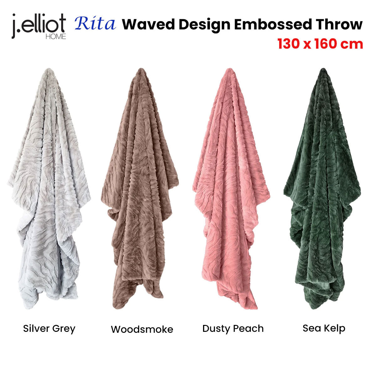 J Elliot Home Rita Sea Kelp Faux Mohair Throw Rug 130 x 160cm V442-IDC-THROW-RITA-SEA-RE