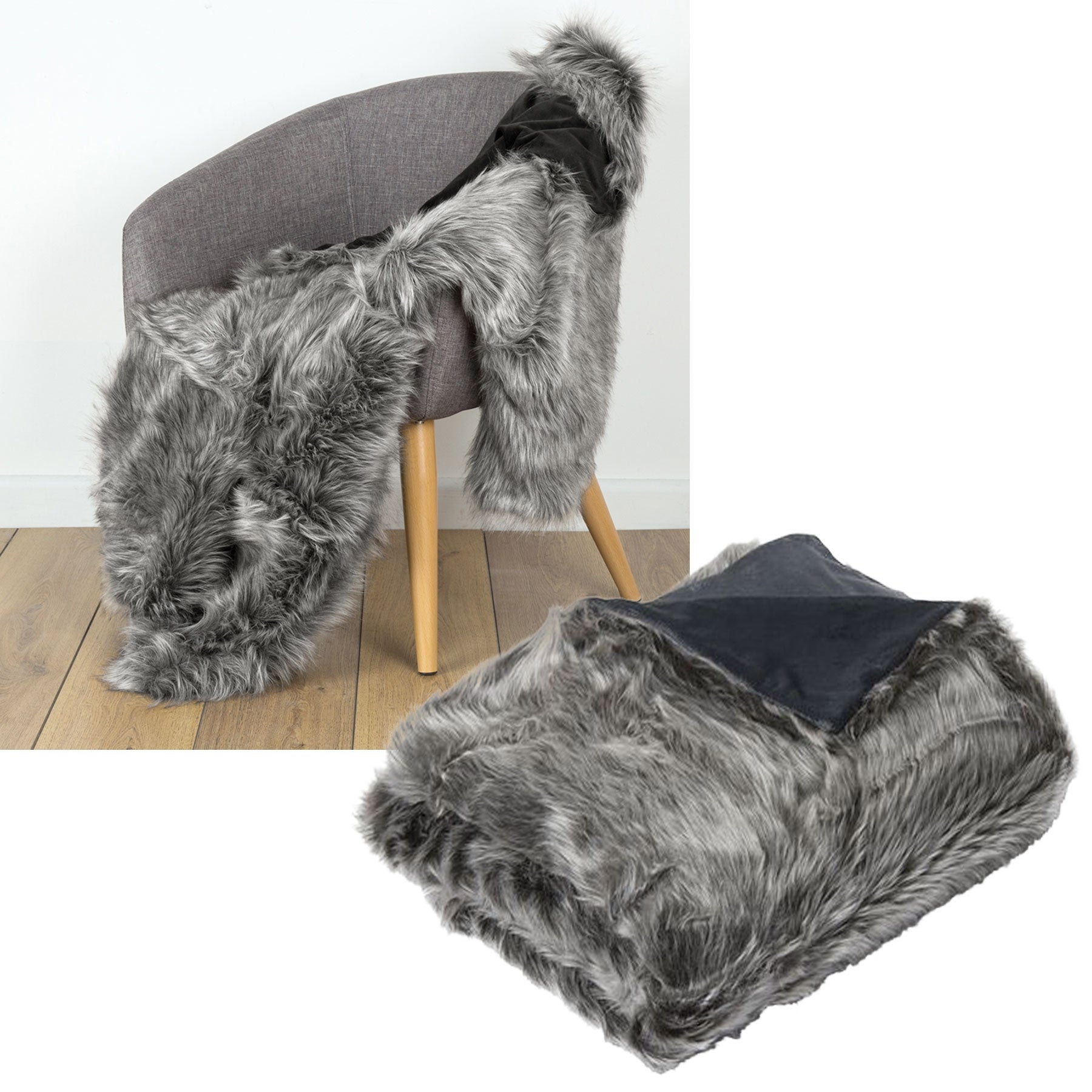 IDC Homewares Luxury Wolf Faux Fur Throw 125 x 150cm V442-IDC-THROW-WOLF-GREY-RE