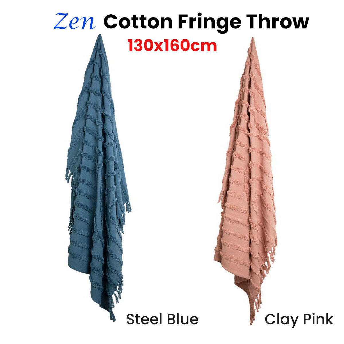 J Elliot Home Zen Luxury Fringe Throw 130 x 160cm Steel Blue V442-IDC-THROW-ZEN-STEELBLUE-RE