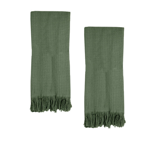 J Elliot Home 400GSM Camila Set of 2 Cotton Waffle Hand Towels 45 x 65 cm Chive V442-IDC-TOWEL-CAMILAHAND-CHIVE-RE