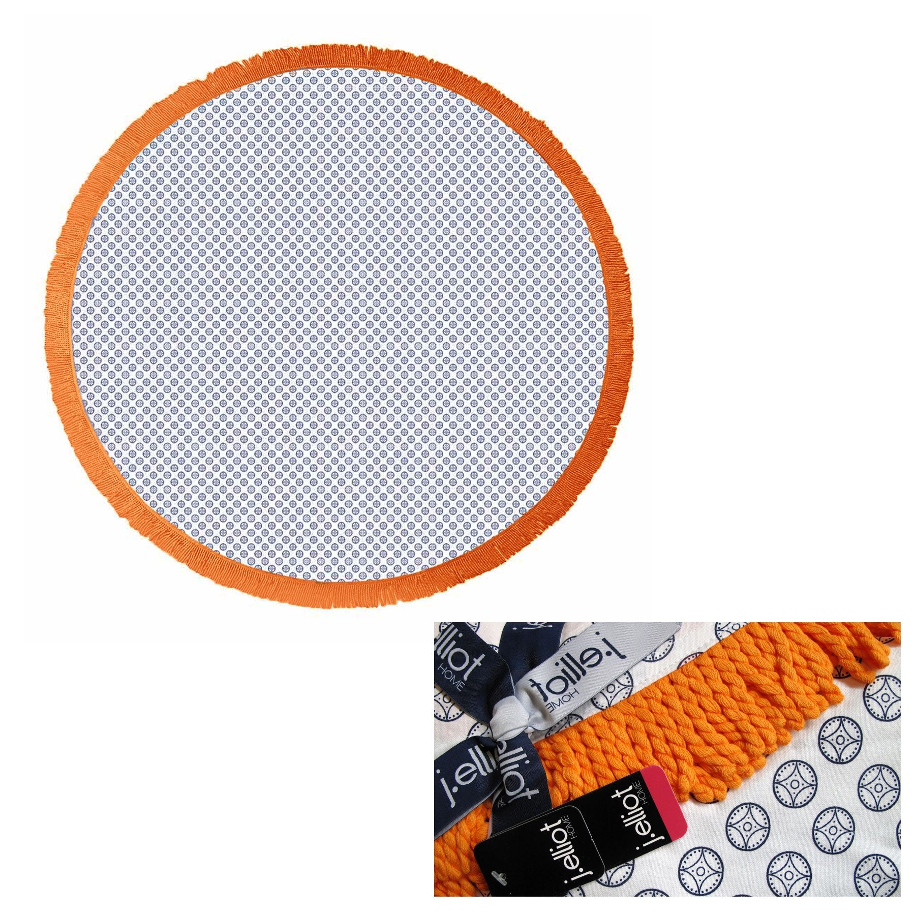 J.Elliot Home Koel Round Cotton Turkish Towel Navy/ Orange V442-IDC-TOWEL-KOELTURKISH-NAVYORANGE-RD