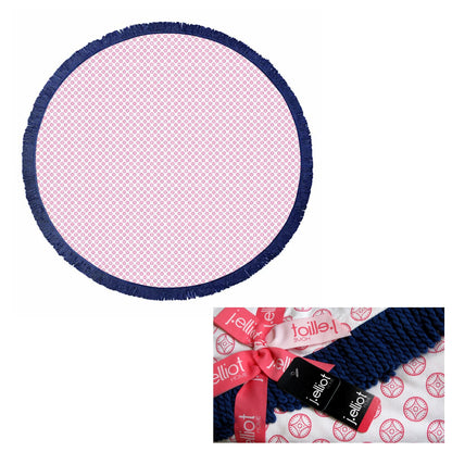 J.Elliot Home Koel Round Cotton Turkish Towel Pink/ Navy V442-IDC-TOWEL-KOELTURKISH-PINKNAVY-RD
